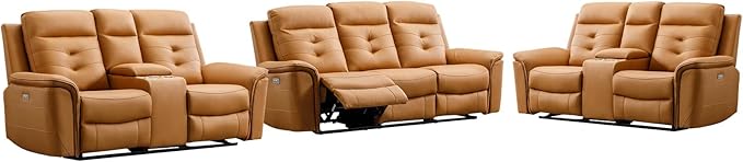 ANJ 3-Piece Faux Leather Power Recliner Sofa Set