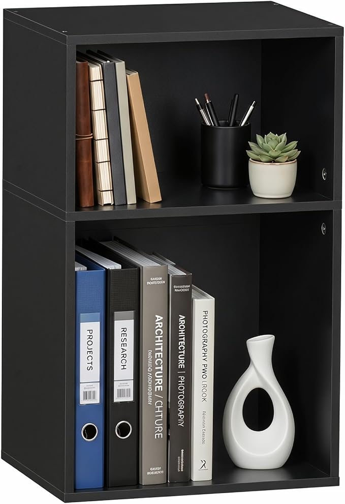 YAHARBO 2 Cube Bookshelf, Horizontal Book Shelf, Small Cubby Bookcase