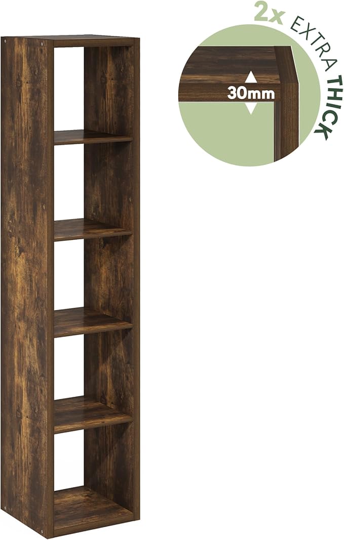 Furinno Cubicle Book Shelf, Vertical 5-Cube Bookshelf, Extra Thick Horizontally