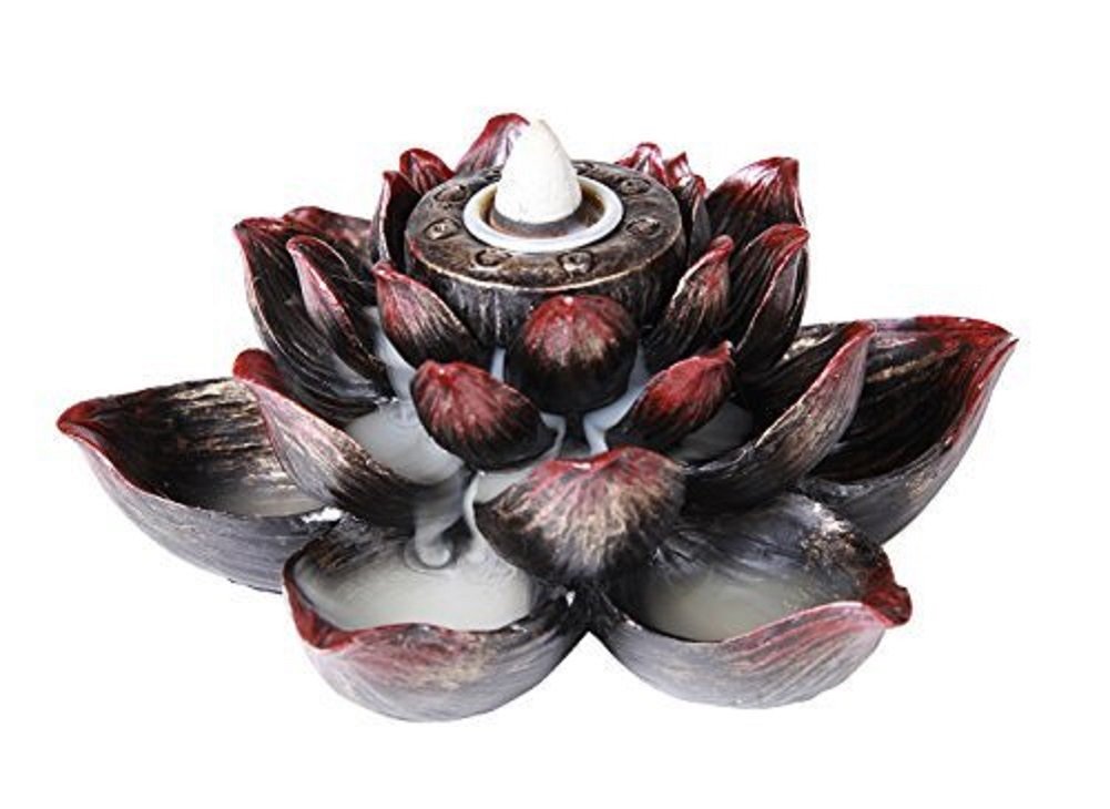 Pacific Giftware Meditation Use Auspicious Lotus Shape Back Flow Cone Incense Burner Holder Infuser