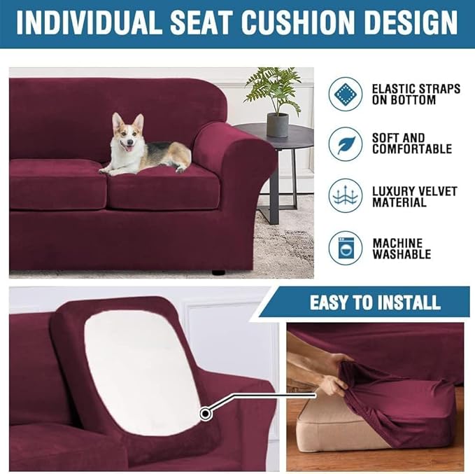 H.VERSAILTEX High Stretch Sofa Slipcover 4 Piece Cover Velvet Furniture
