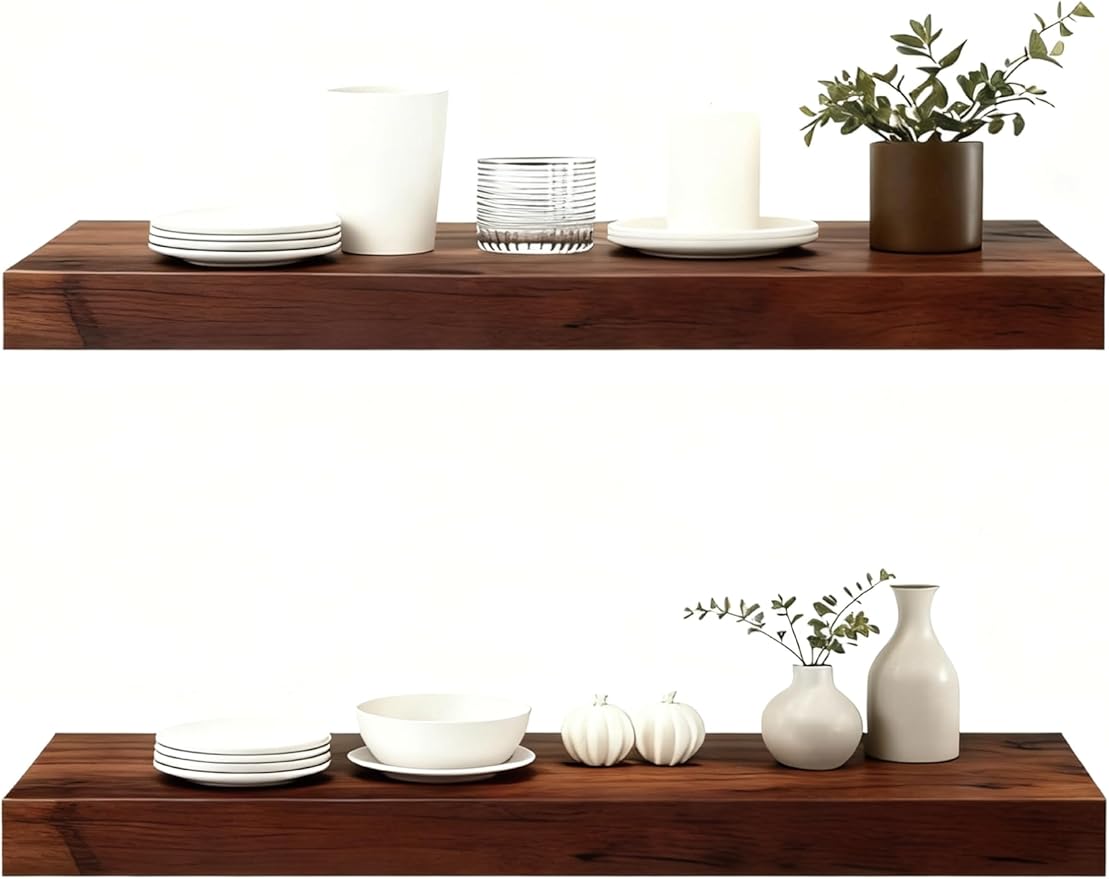 Solid Wood Floating Shelves, 23.6in Finished Real Wood Wall Shelves