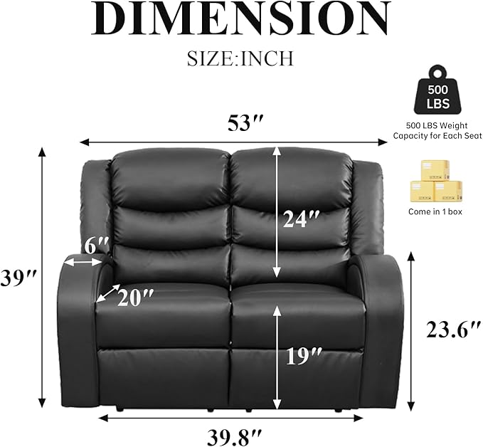 3-Piece Couch Living Room Furniture Sets, Sectional Recliner Sofa Set, Leather