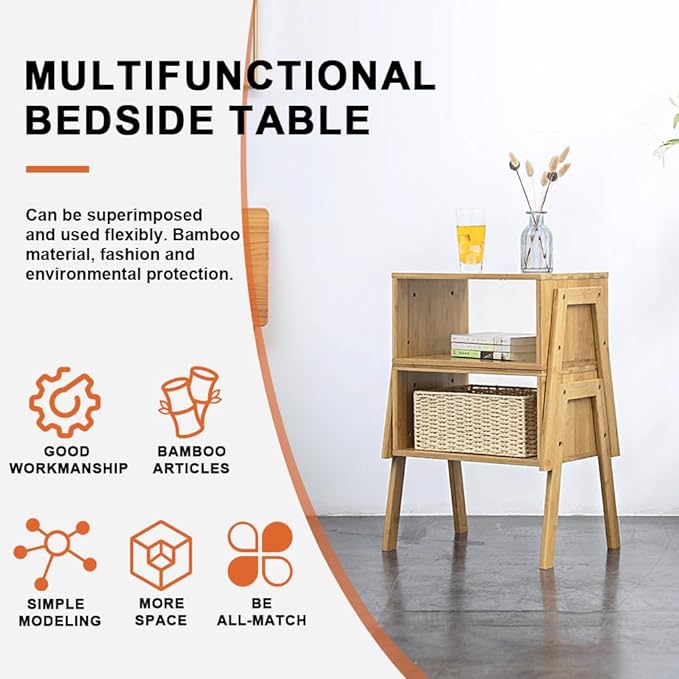 KKTONER Modern Bamboo Nightstands End Tables Bedroom