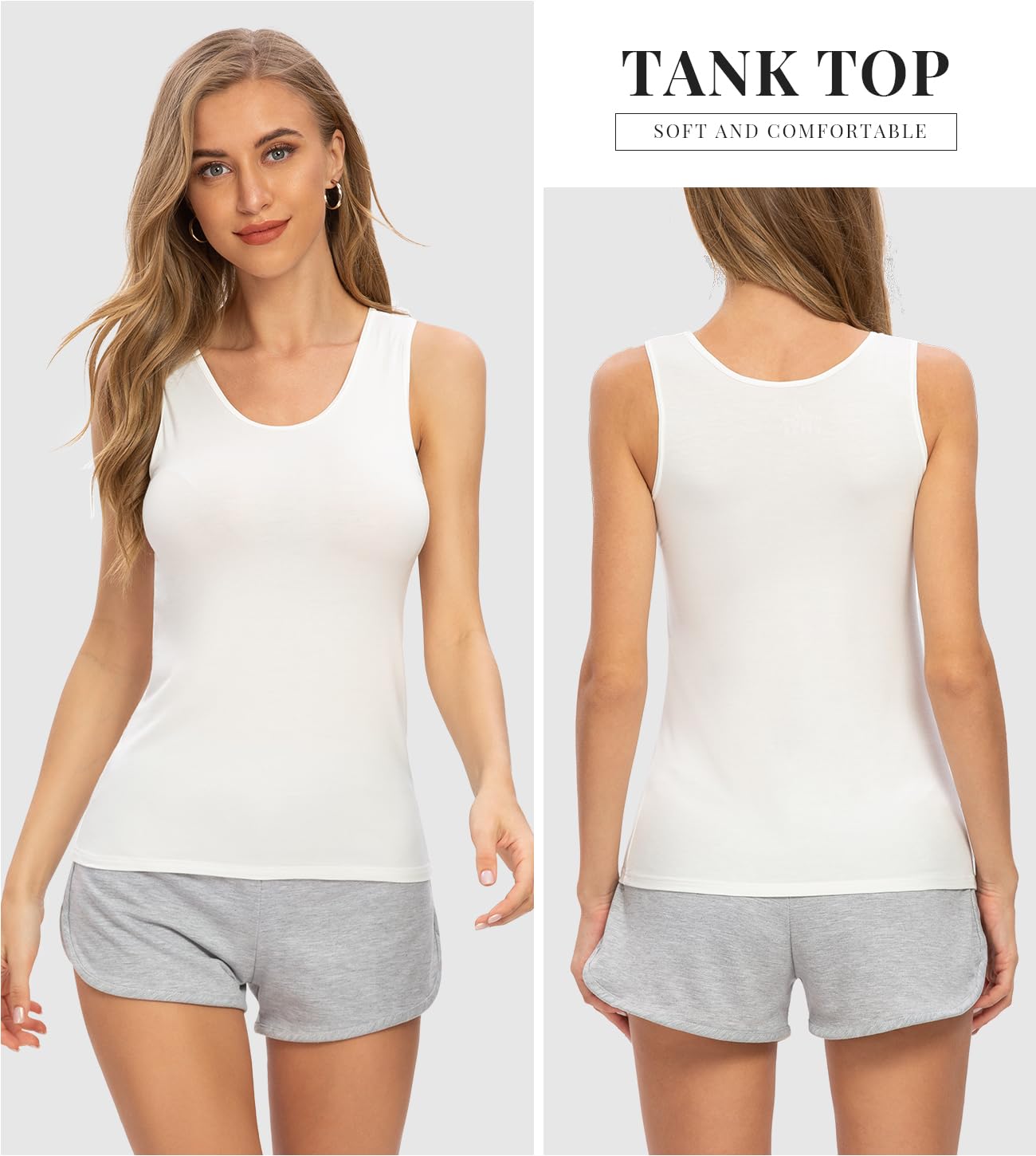 Rosyline 4 Piece Women Tank Tops Basic Sleeveless Undershirt Layering Tanks Black/White/Grey/Coffee S