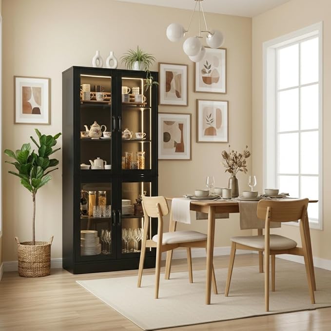 holzart Modern Black 5-Tier Display Cabinet