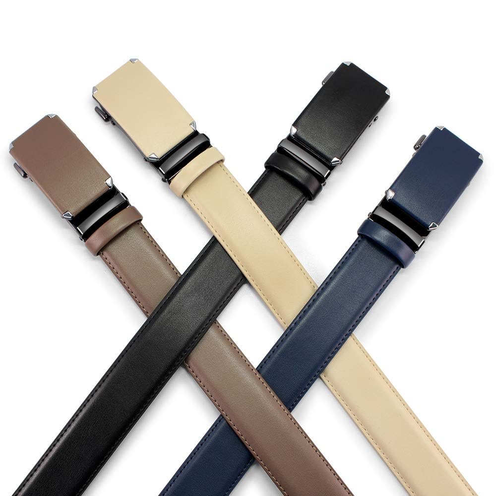 DOOPAI Men's Leather Ratchet Belts, Adjustable Belt in Beige with Sliding Length 28-36", Metal Buckle Men's Belt Cut to fit in the Gift Box