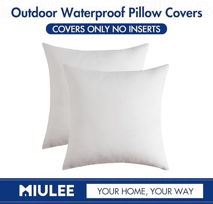 MIULEE Pack of 2 Decorative Outdoor Solid Waterproof Throw Pillow Covers Faux