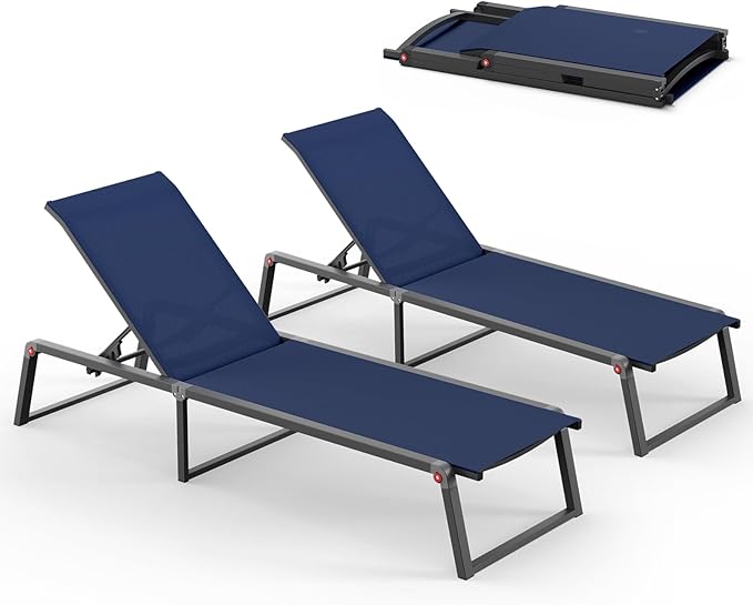 Aluminum Chaise Lounge Chair Outdoor, Foldable& No Assembly Patio Pool Lounge