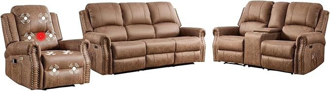 EBELLO Faux Leather Power Recliner Sofa Furniture Set, Included Electric