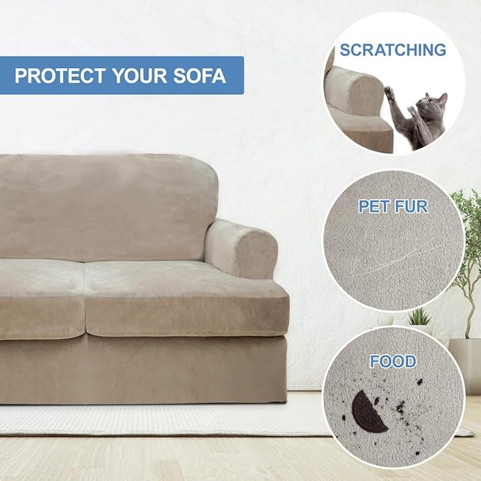 CUCRAF T Cushion Sofa Cover 3 Piece Loveseat Slipcovers, Soft Thick Velvet