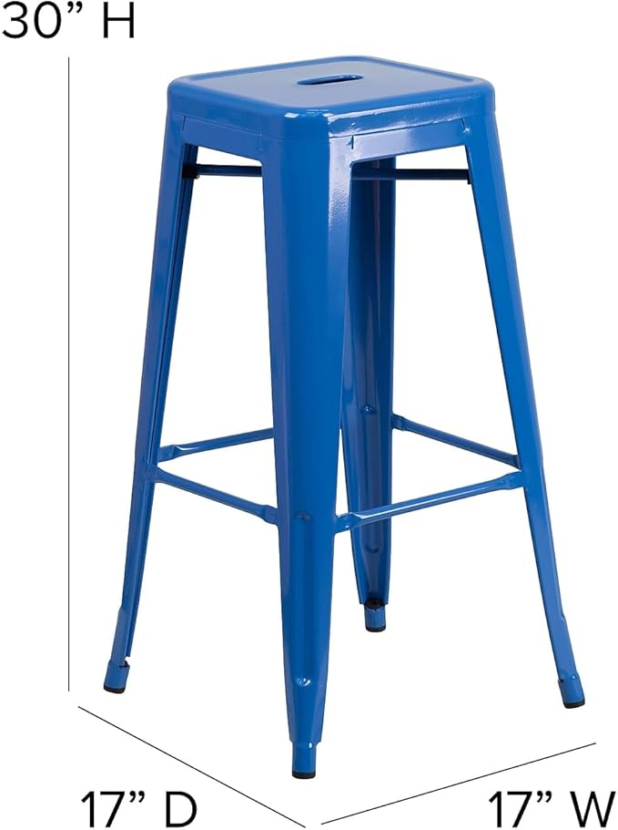 Flash Furniture Lily 4 Pack Commercial Grade 30" High Backless Blue Metal
