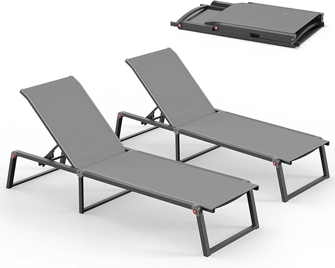 Aluminum Chaise Lounge Chair Outdoor, Foldable& No Assembly Patio Pool Lounge
