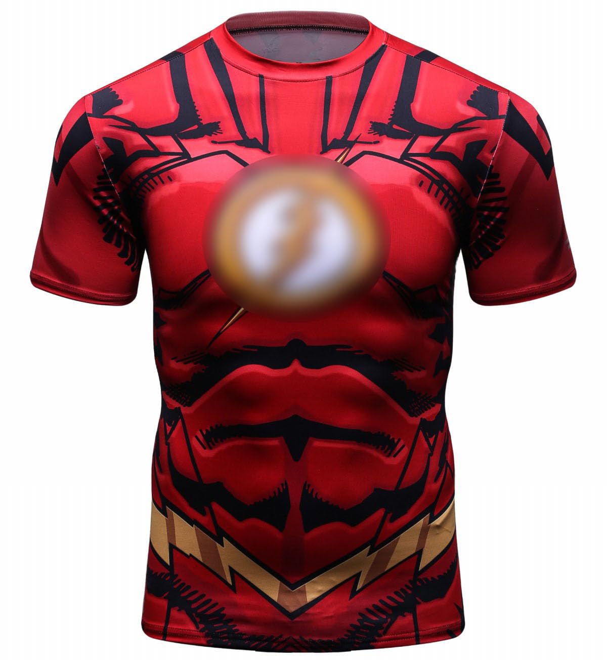 Red Plume Men's Compression Sport T-Shirt Tight Fitness Shirt Lightning Armor Sports Short Sleeve Red a