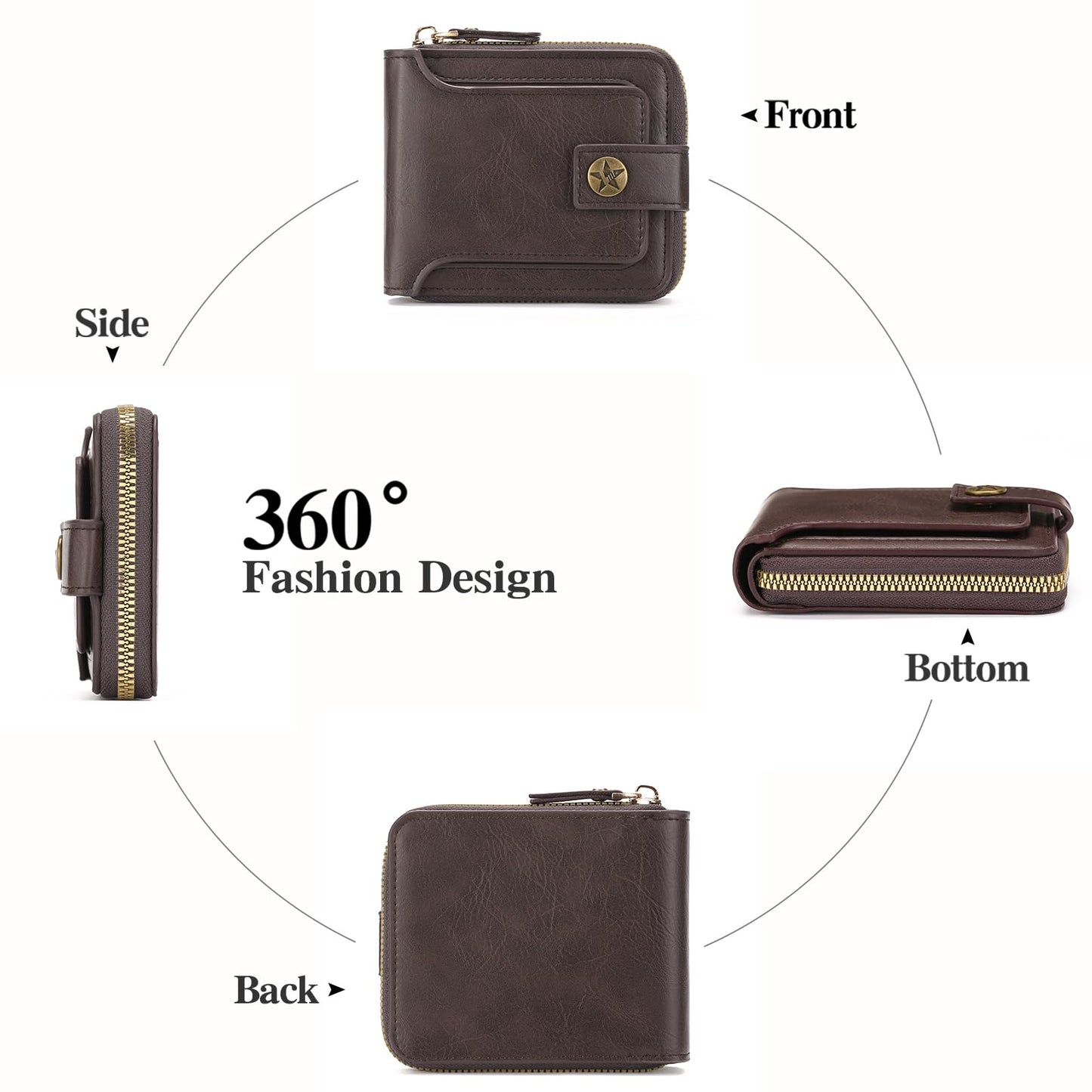 LOUEBICA Wallet Men Leather Bifold Wallets For - Flap ID Window Zip Coin Pocket Mensr Wallets - Big Capacity Credit Card Travel Wallet