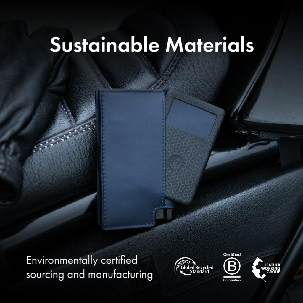 Ekster Parliament Men's Wallet | RFID Blocking Leather Minimalist Cardholder | Slim Wallet for Men - Designed for Quick Card Access with Push Button (Navy)