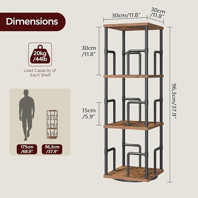 MAHANCRIS 3-Tier Rotating Bookshelf, Freestanding Corner Bookshelf, 360°