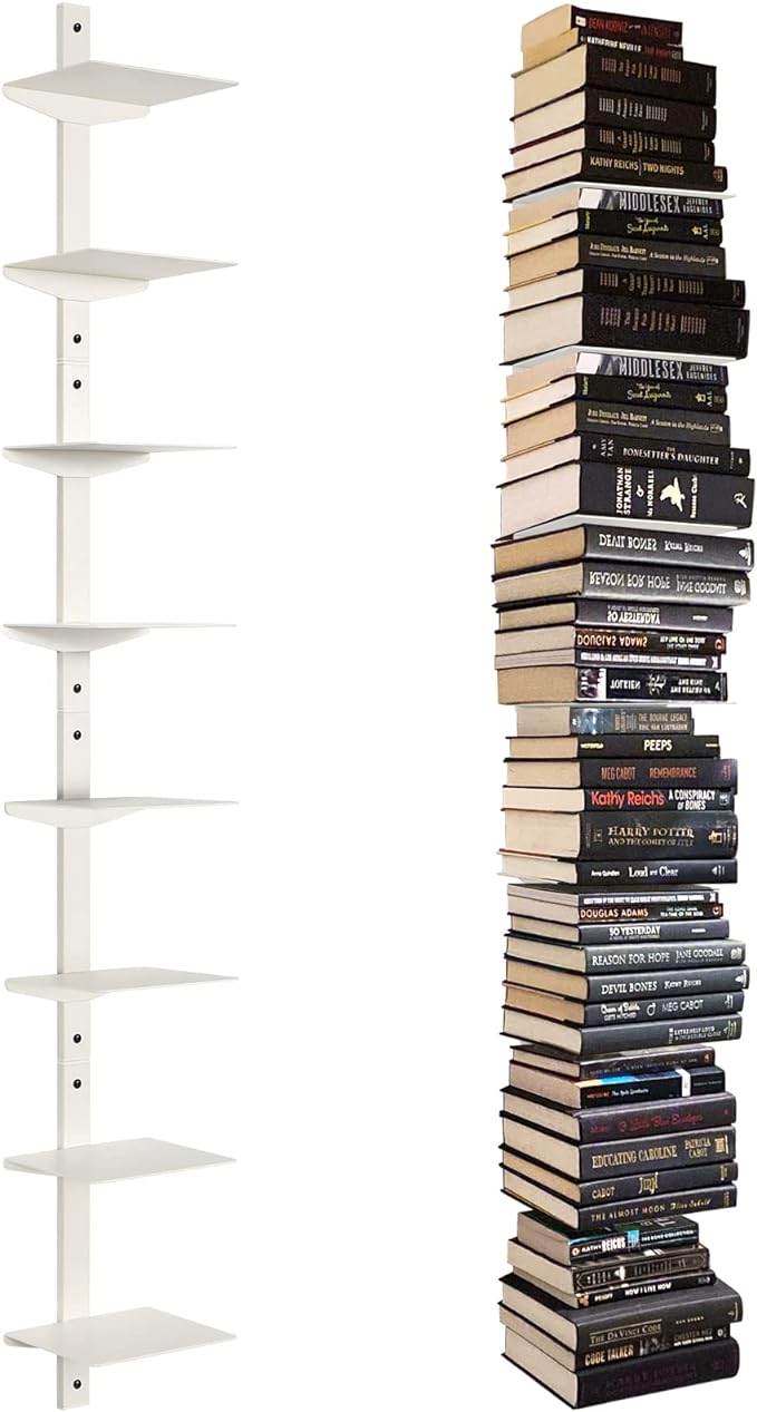 Floating Book Shelves for Wall, 8 Tier Invisible Floating Bookshelf, Vertical