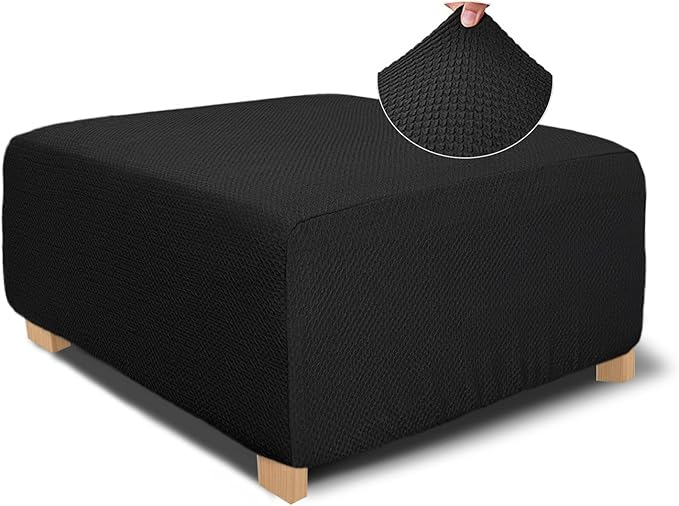 NeColorLife Rectangle Ottoman Cover Jacquard Fabric Slipcover Thick Stretchable