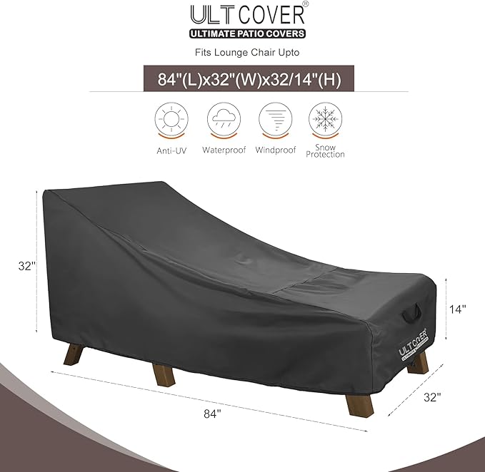 ULTCOVER Waterproof Patio Lounge Chair Cover Heavy Duty Outdoor Chaise Lounge