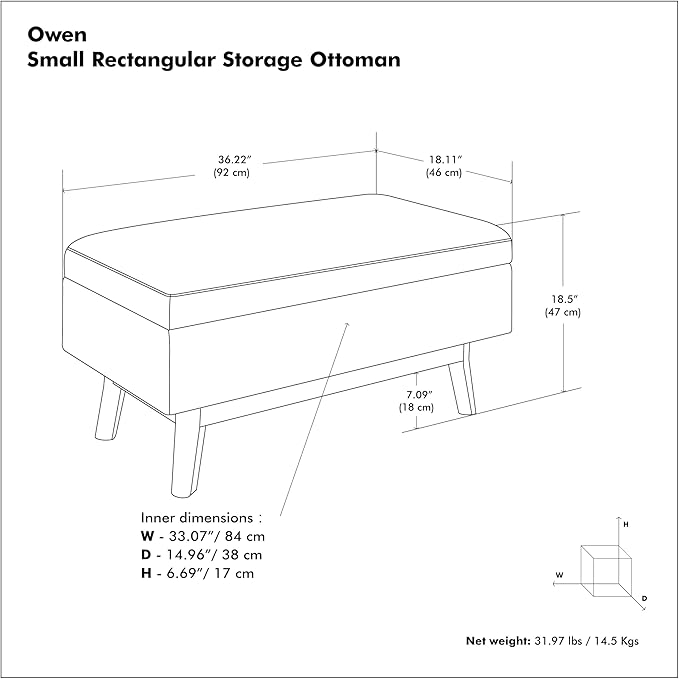 SIMPLIHOME Owen Small Rectangular Storage Ottoman
