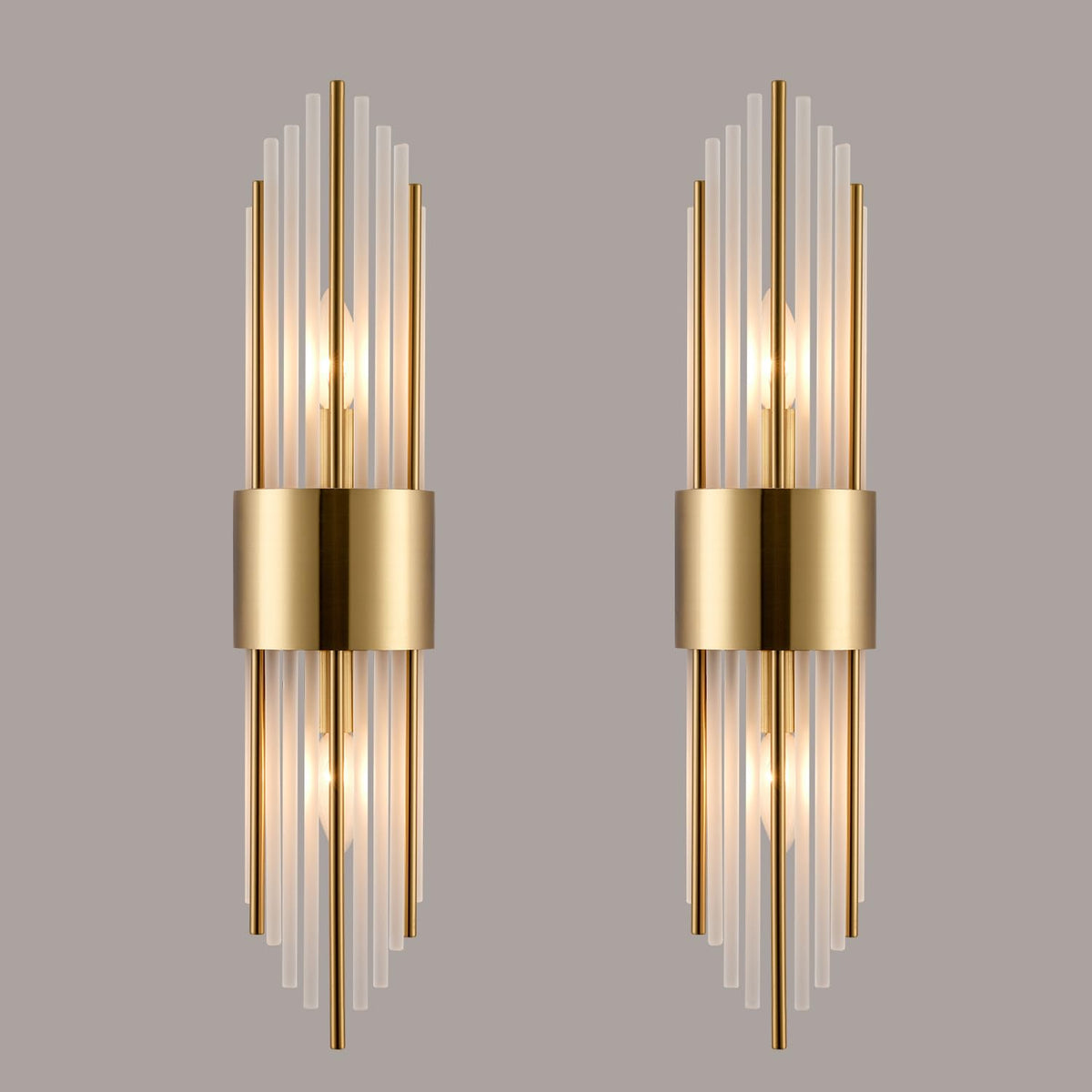 SHAWNKEY 2-Light Modern Crystal Wall Sconces Titanium Gold Vanity Wall Light with Frosted Glass Luxury Set of 2 Wall Light Fixtures for Bedroom Living Room Dining Room Vanity Mirror Light