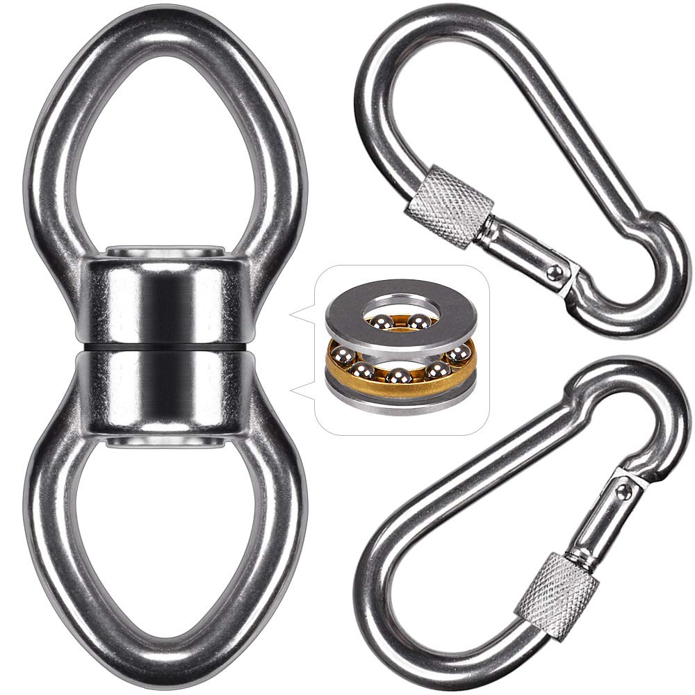 SELEWARE Silent Bearing Swing Swivel with 2 Carabiners, 360° Rotational Device Hanging Accessory for Tree Swing, Hammock Chair, Yoga,1200LB Capacity