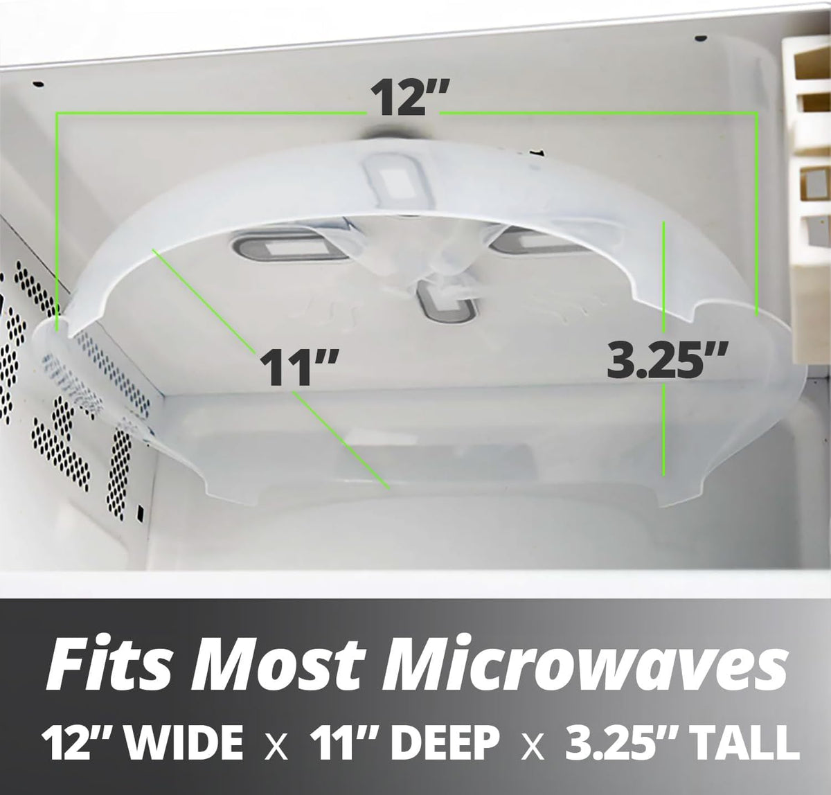 HOVER COVER Magnetic Splatter Cover, 12-Inch Clear BPA-Free Food Lid, Vented Plate Guard with Steam Vents, Anti-Splash Microwave Lid, Dishwasher Safe, Space-Saving Magnetic Storage - Graphite