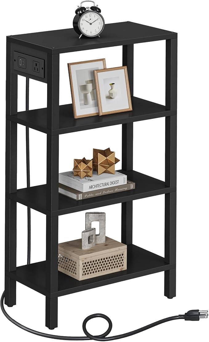 TUTOTAK Narrow Side Table with Charging Station, Small End Table with USB Ports