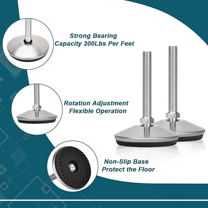 4 Set M10 Leveling Feet with 4-Pronged T Nut, Adjustable Leg Levelers Heavy