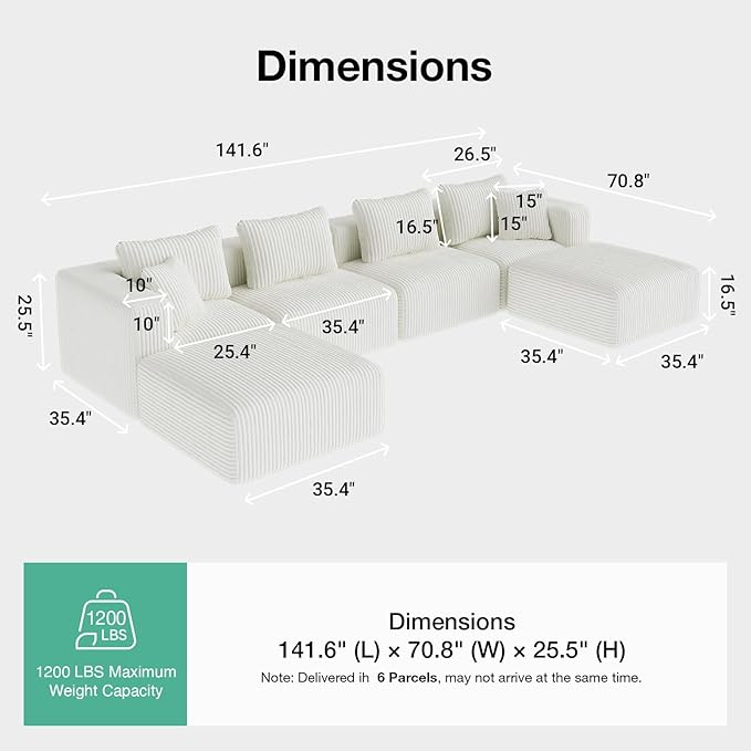 Novilla 141" Modular Sectional Sofa, Modern Cloud Sectional Couch