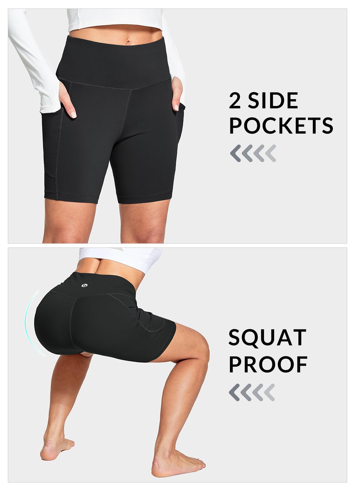 baleaf Women's 6" High Waisted Biker Shorts Gym Workout Yoga Running Athletic Spandex Shorts with Pockets Black M
