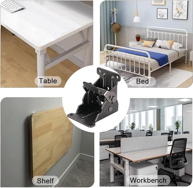 8 Pack Folding Brackets for Table Bed Leg Feet, Self-Lock Hinge Hardware