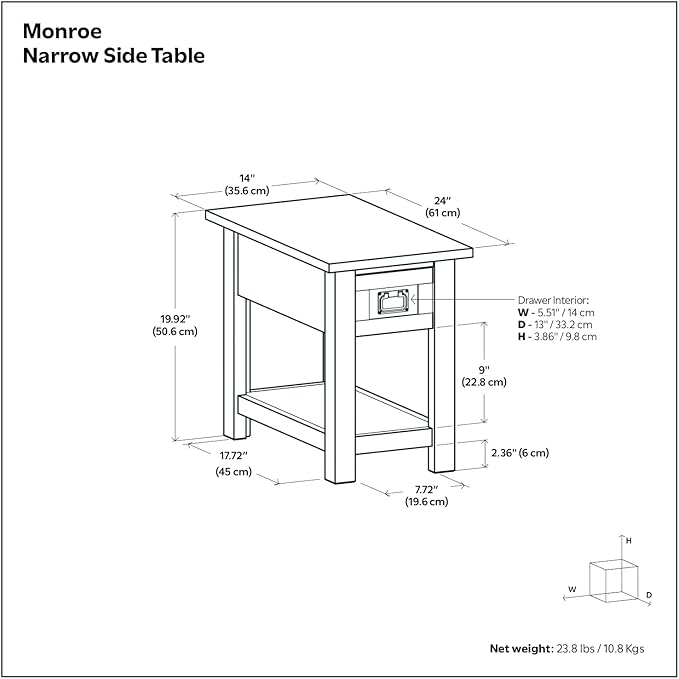 SIMPLIHOME Monroe Narrow Side Table – 14 inch Wide Solid Acacia Wood End Table
