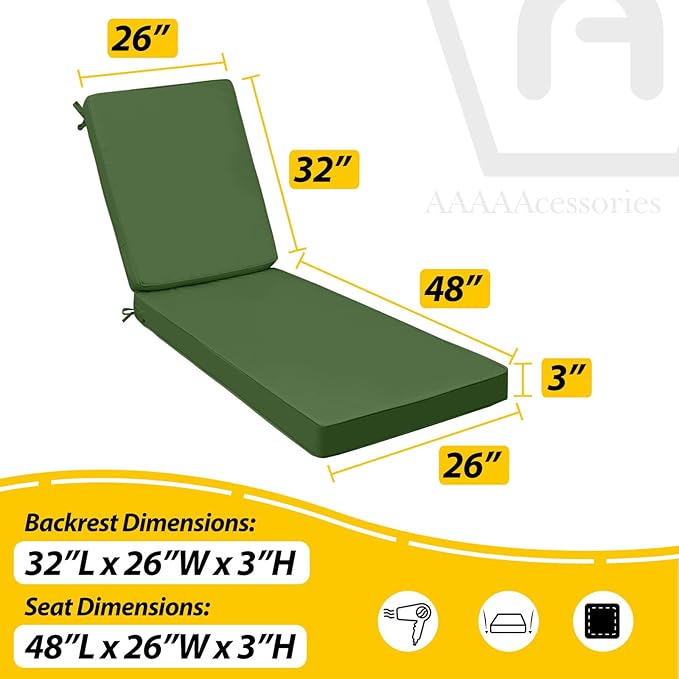 AAAAAcessories Outdoor Chaise Lounge Cushions, Waterproof Patio Furniture
