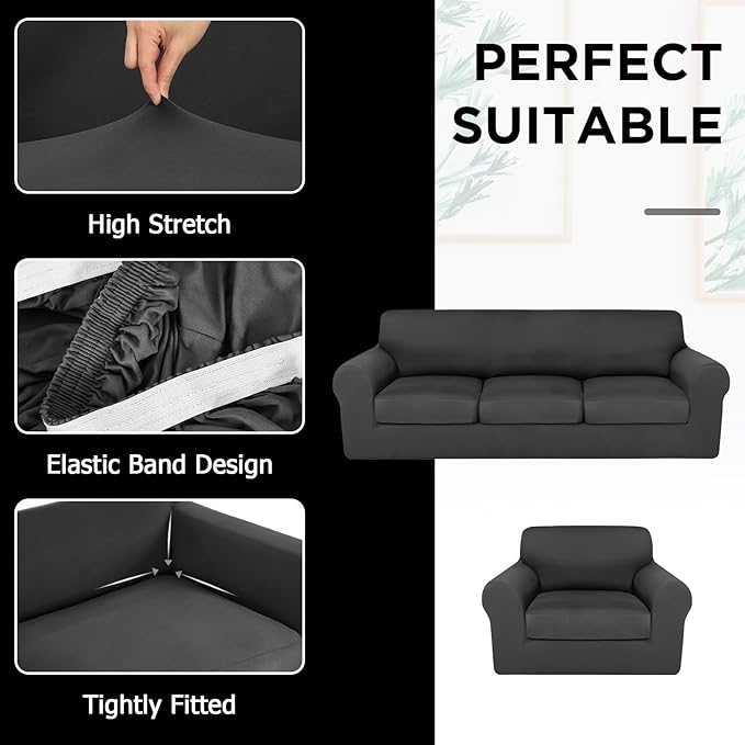 HunnmingRe Sofa Covers for 3 Cushion Couch Stretch Sofa and Loveseat Covers Set