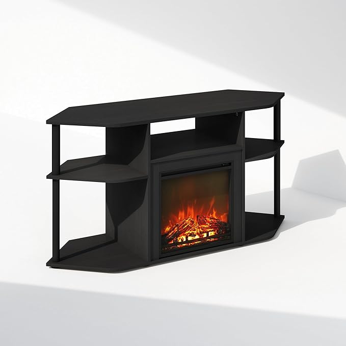 Furinno Jensen Fireplace TV Stand, NO Heat Decorative Electric Fireplace Corner