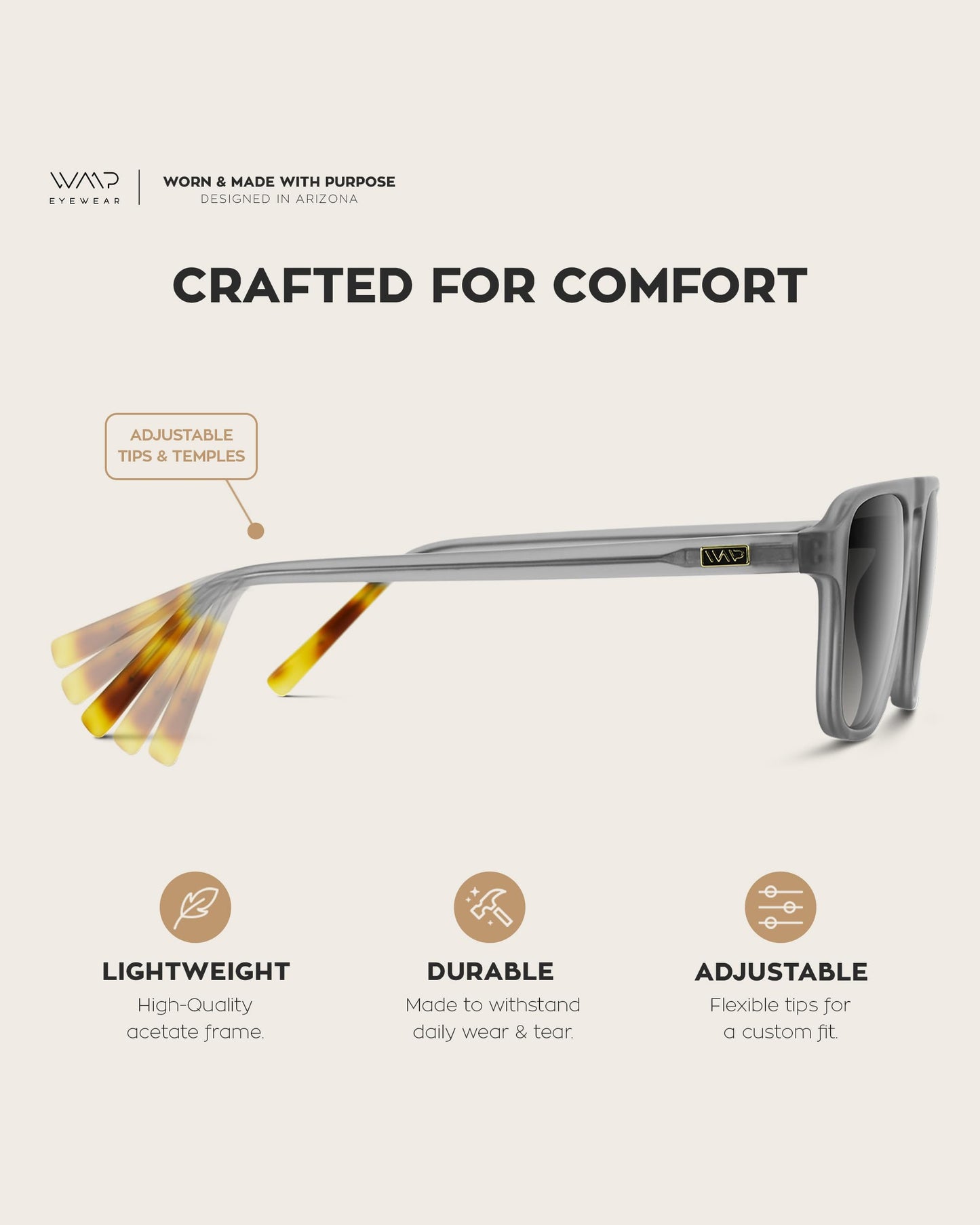 WearMe Pro Polarized Aviator One-Bridge Modern Square Mens Sunglasses (Moon Rock Grey/Black Lens)
