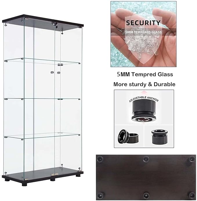 APRILSOUL Glass Display Cabinet 4-Shelf