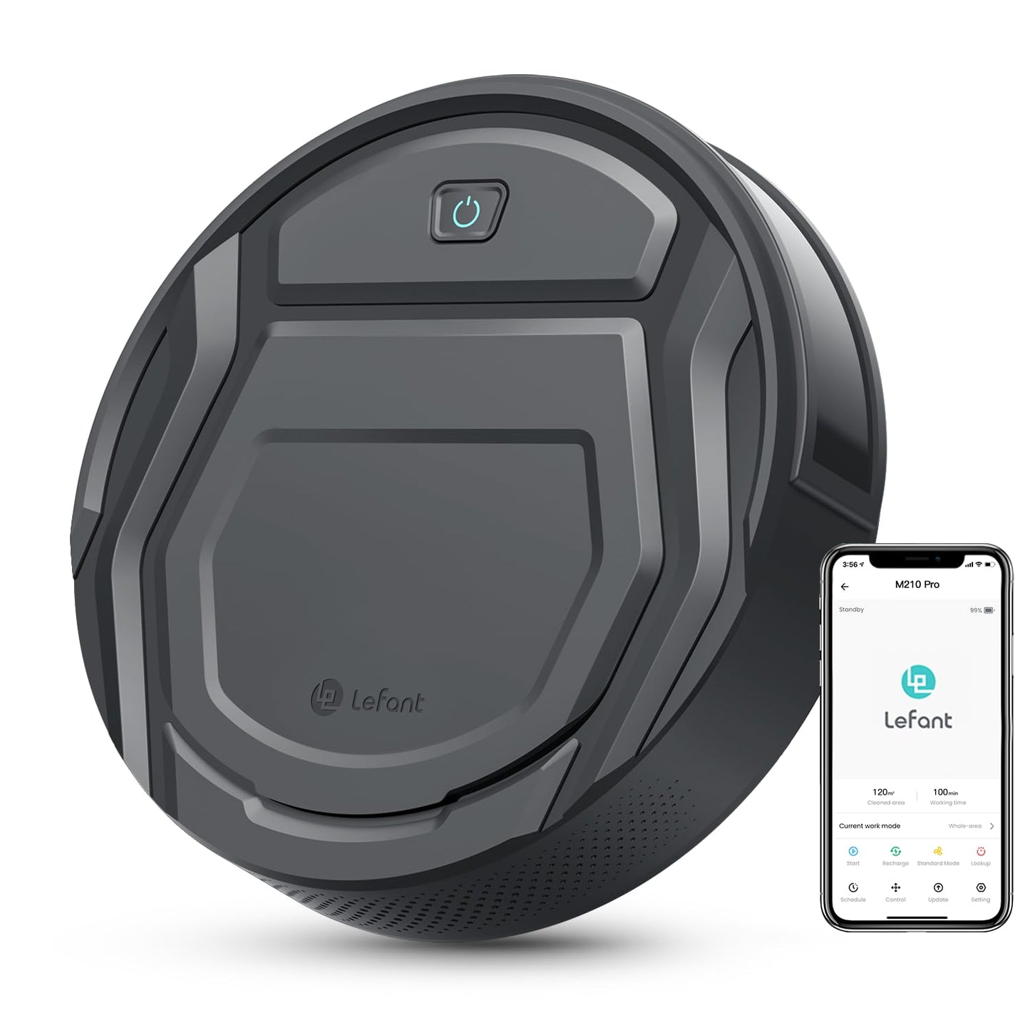 Lefant M210 Pro Robot Vacuum Cleaner,Super Thin,Powerful Suction,Quiet,Self-Charging Robotic Vacuum Cleaner,Cleans Hard Floors to Medium-Pile Carpets,120 Mins Runtime,APP/Voice/WiFi/Alexa Control,Grey