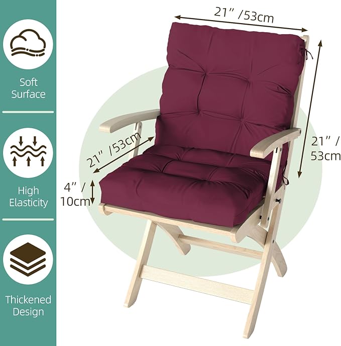 Outdoor Chair Cushions Set of 2, High Back Soft Seat Pad