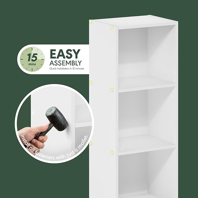Furinno PASIR Book Shelf, 3-Tier Bookshelf, Easy Assembly Bookcase