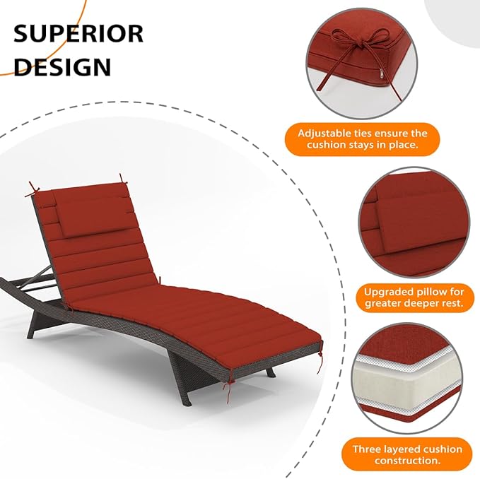 Sundale Outdoor Olefin Quilted Lounge Cushion Set of 2, Patio Foldable Chaise