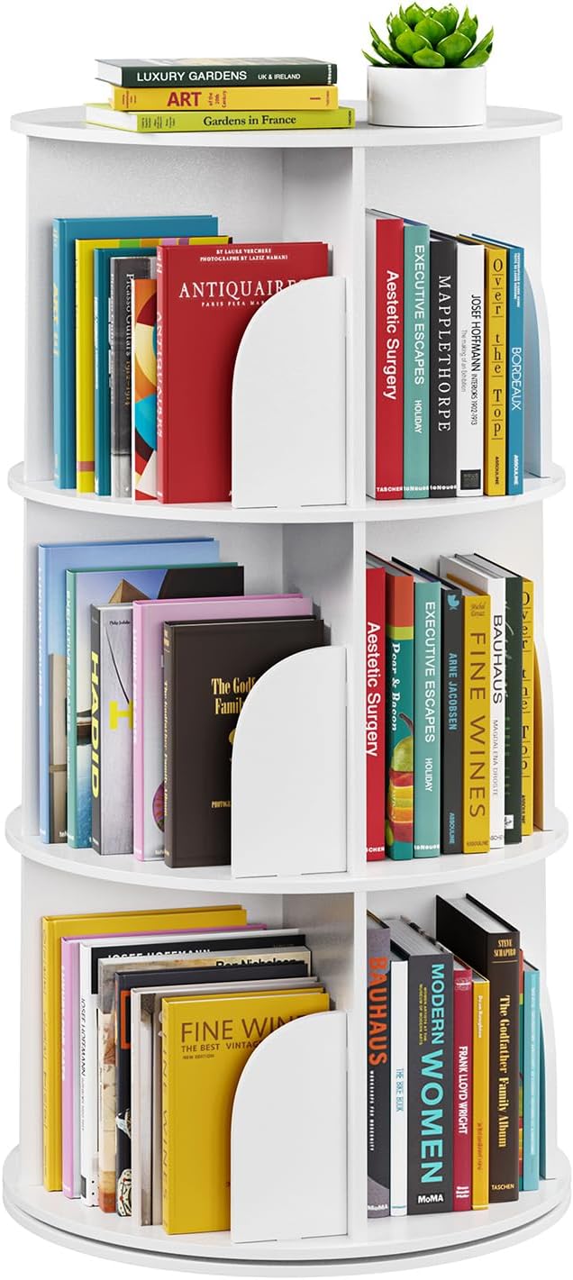 SpaceAid 3 Tier Rotating Bookshelf Tower, Spinning Bookcase Lazy Susan