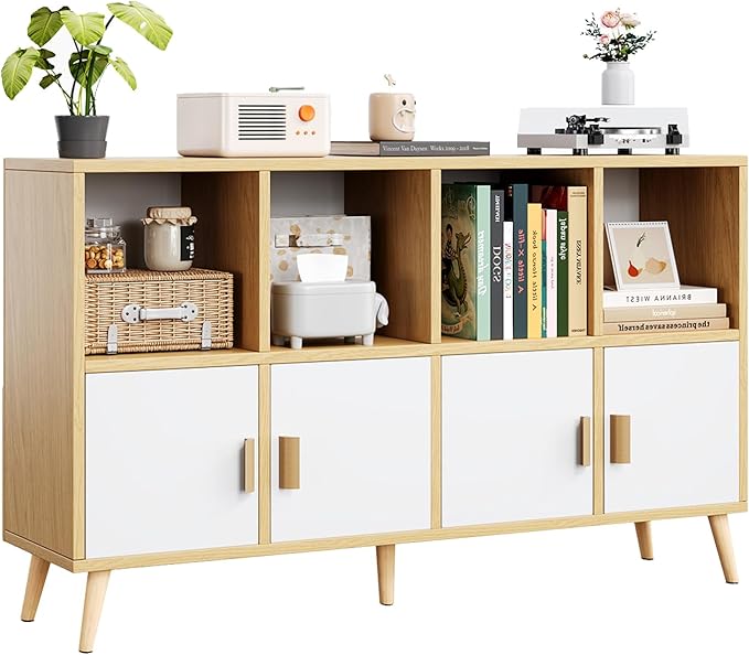 8-Cube Storage Organizer with Doors & 5 Solid Wood Legs, Mid-Century Modern