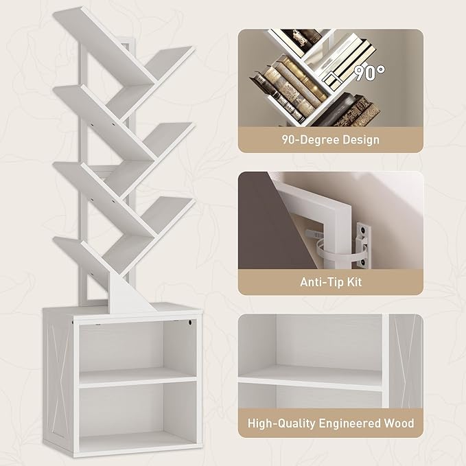 RALGEND Tree Bookshelf, 6 Tier Bookcase