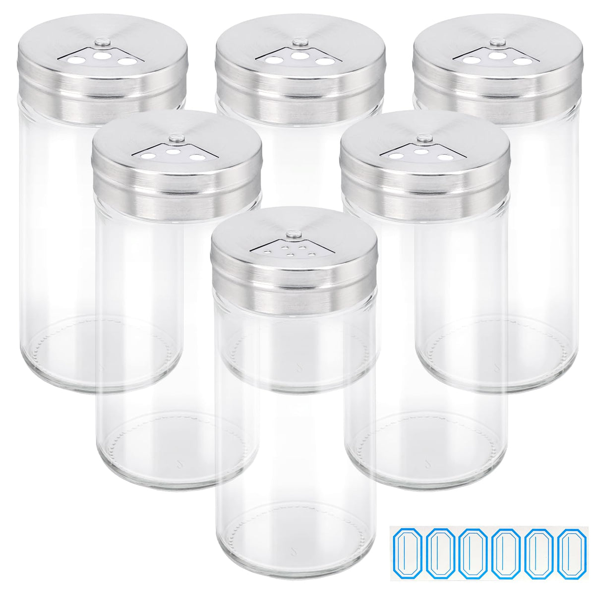 Segarty Spice Jars with Label Set - 6 Pack 4oz Glass Spice Jars with Shaker Lids, 272 Pcs Blank Chalkboard Label Stickers with 1 Marker, Seasoning Organizor Kit