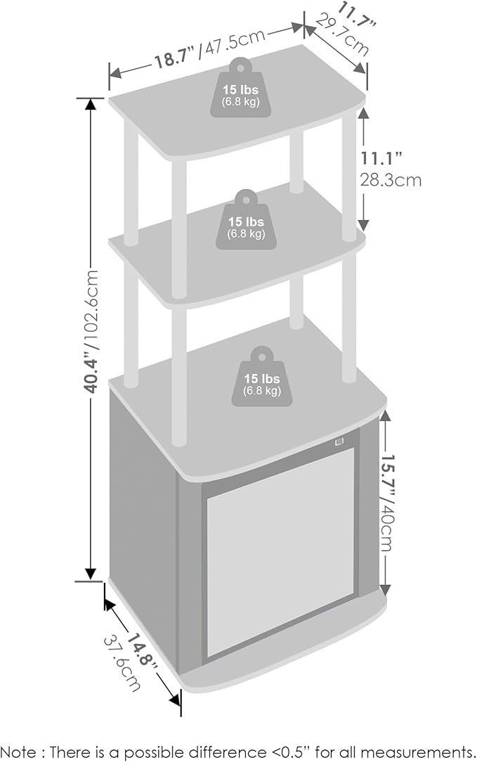 Furinno Turn-N-Tube Side Table, 3-Tier NO Heat Fireplace End Table