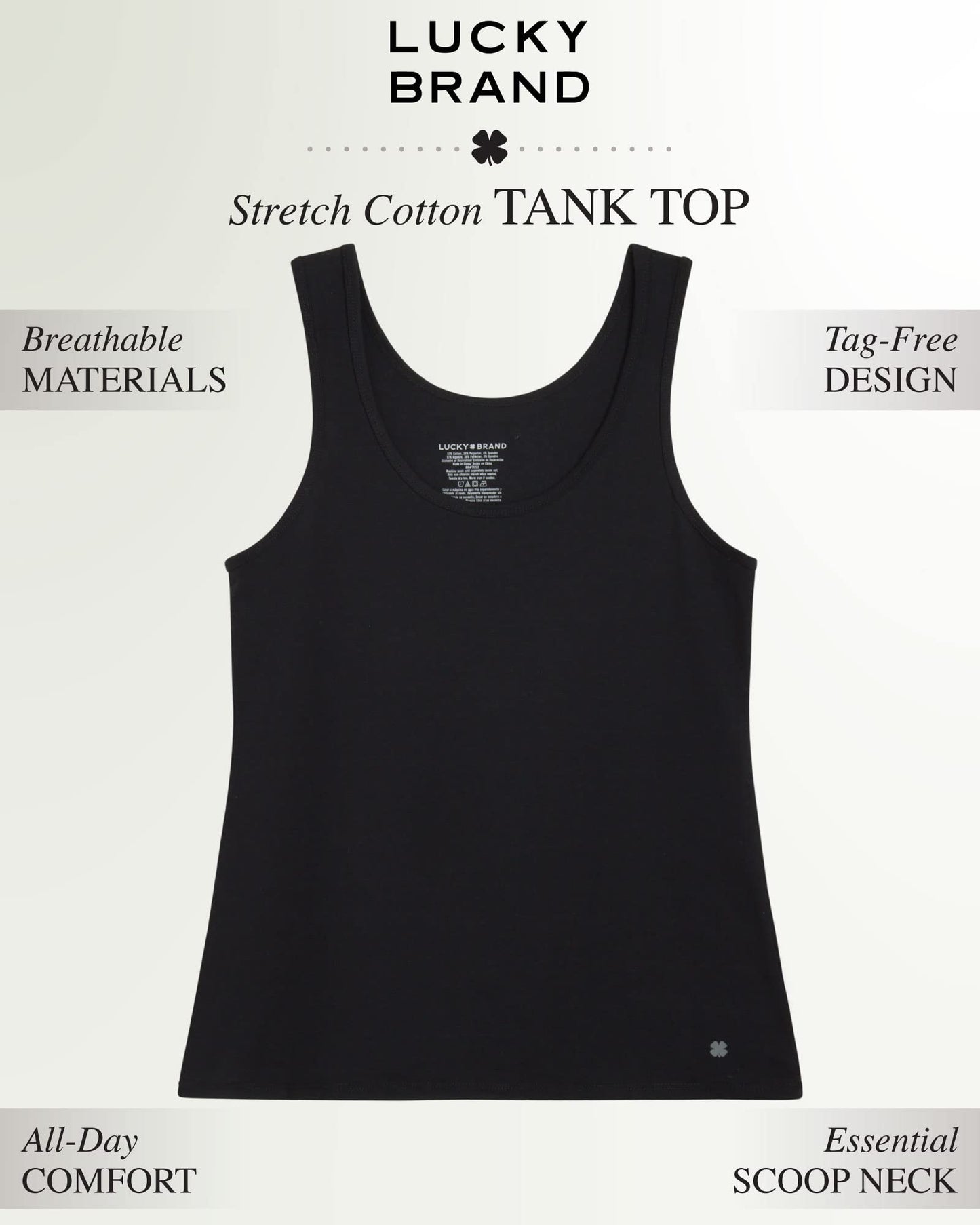 Lucky Brand Women's Tank Top - 4 Pack Stretch Cotton Scoop Neck Sleeveless T-Shirt (S-XL), Size Medium, Black/Grey/Black/White