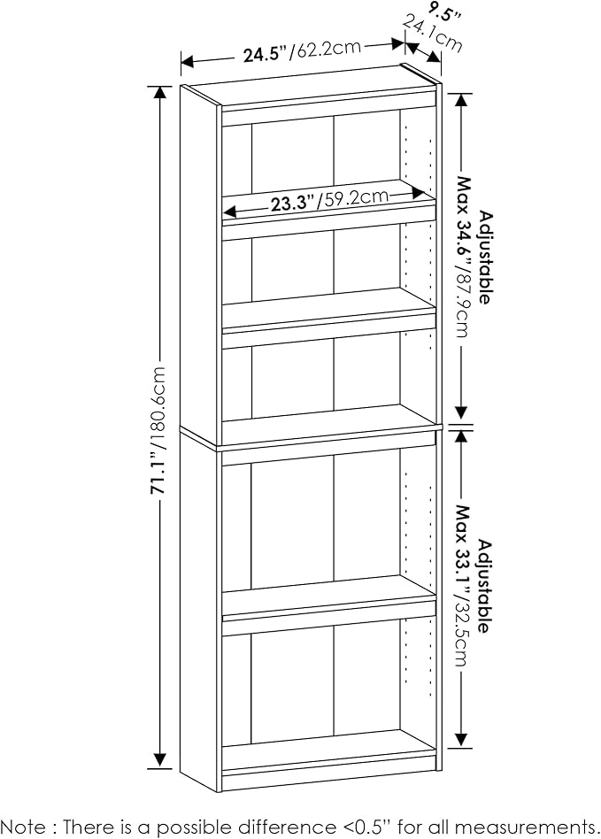 Furinno Jaya Enhanced Home 5-Tier Shelf Bookcase
